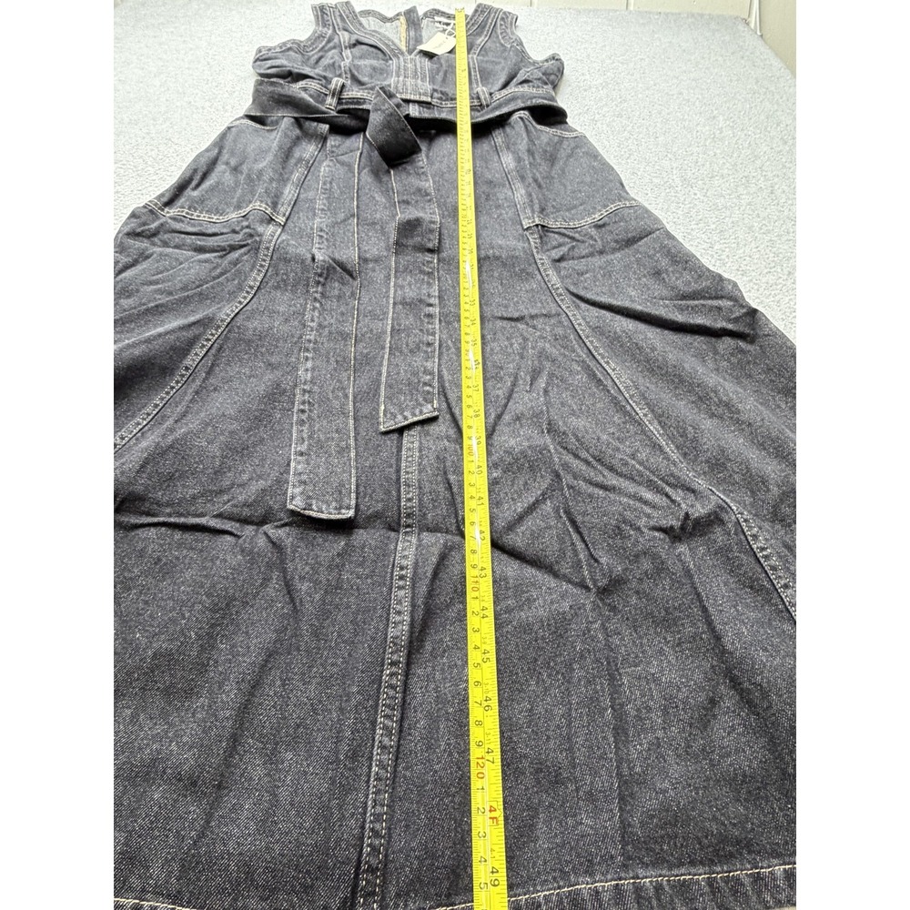 Sundance Poppy Dress Womens 12 Black Denim V Neck Belted Fit Flare Maxi 111396 - Picture 13 of 16